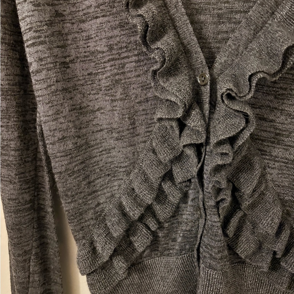 J. Crew Ruffled V-Neck Cardigan Sweater - Gray Heather - Picture 4 of 5